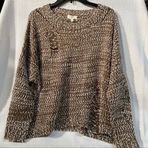umgee / brown and cream knitted distressed sweater